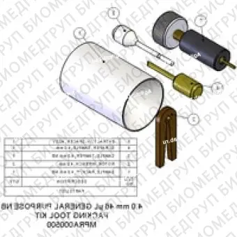 Набор инструментов для упаковки, 4,0 мм, 46 мкл Полный комплект упаковочных инструментов, включая воронку, комплект зажимных ключей и узел тамперного держателя